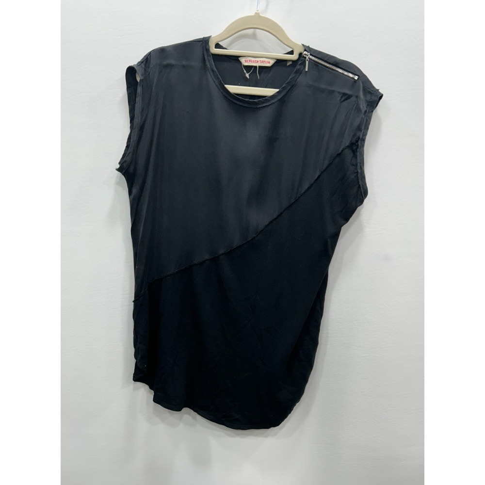 Rebecca Taylor Black Silk Sleeveless Top Womens M? Casual Summer Zipper Accent